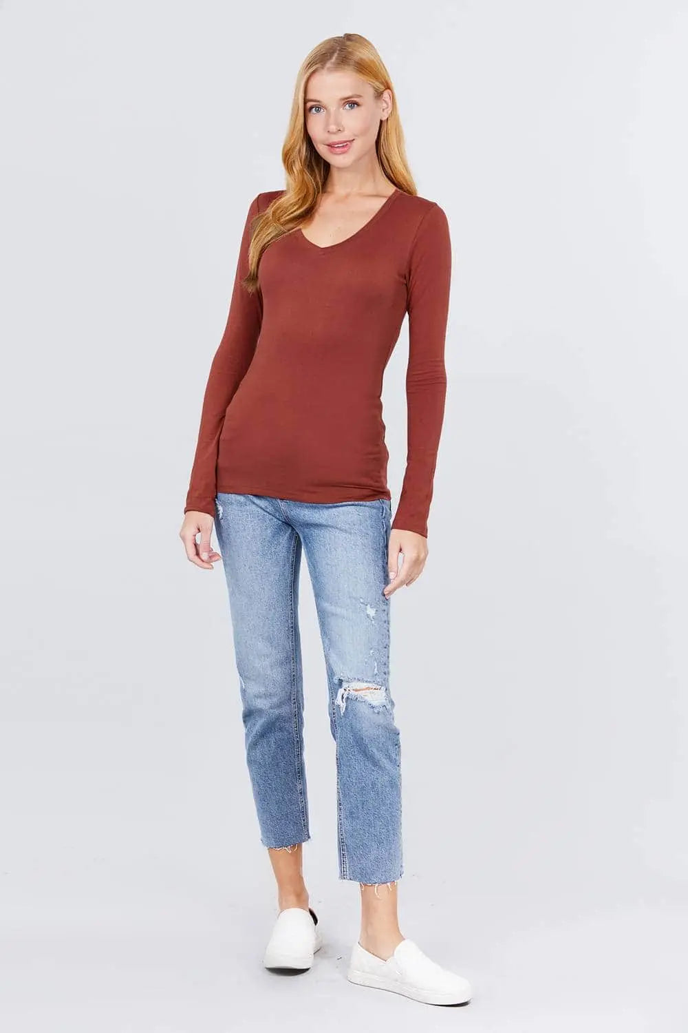Cotton Jersey V-neck Top Blue Zone Planet