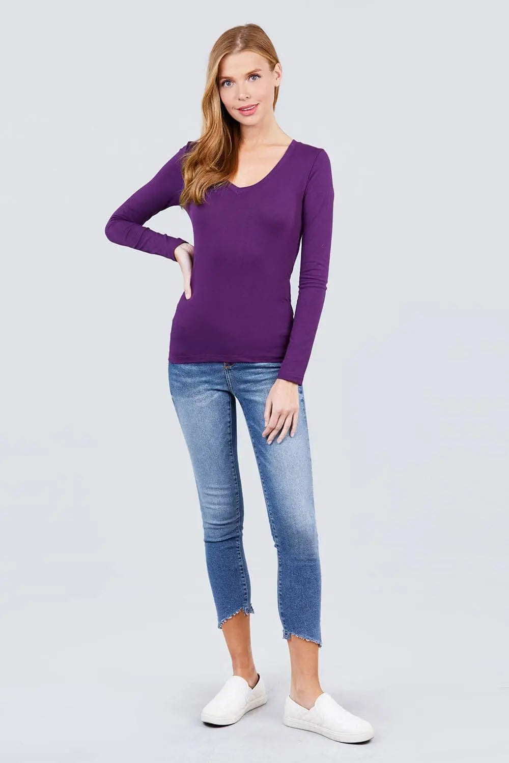 Cotton Jersey V-neck Top Blue Zone Planet