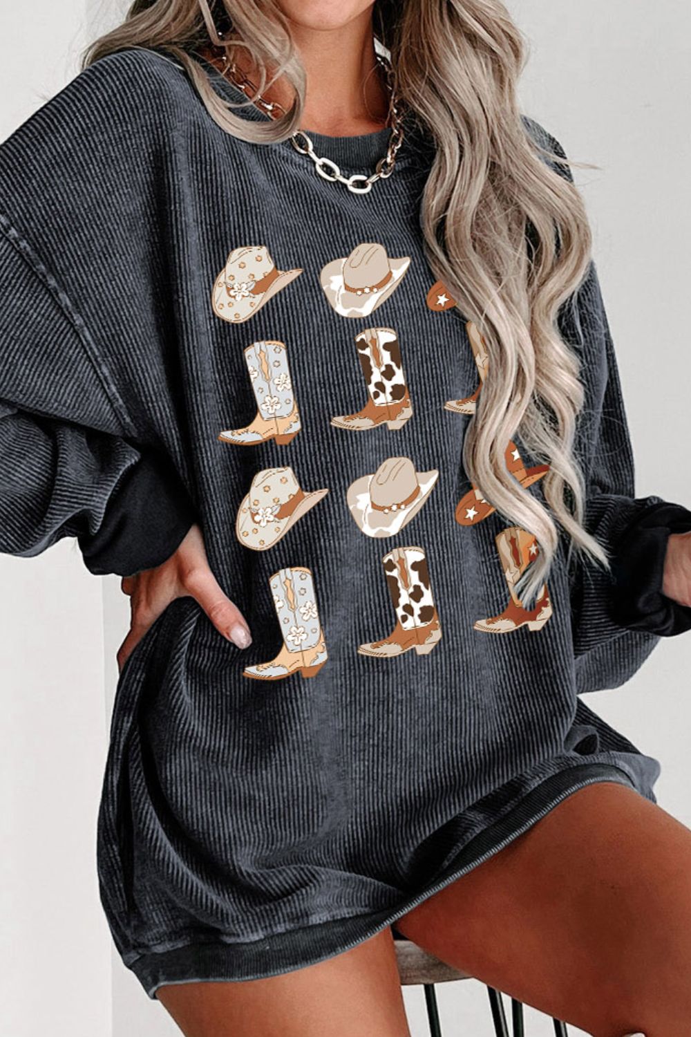 Blue Zone Planet | Cowboy Hat & Boot Graphic Sweatshirt BLUE ZONE PLANET