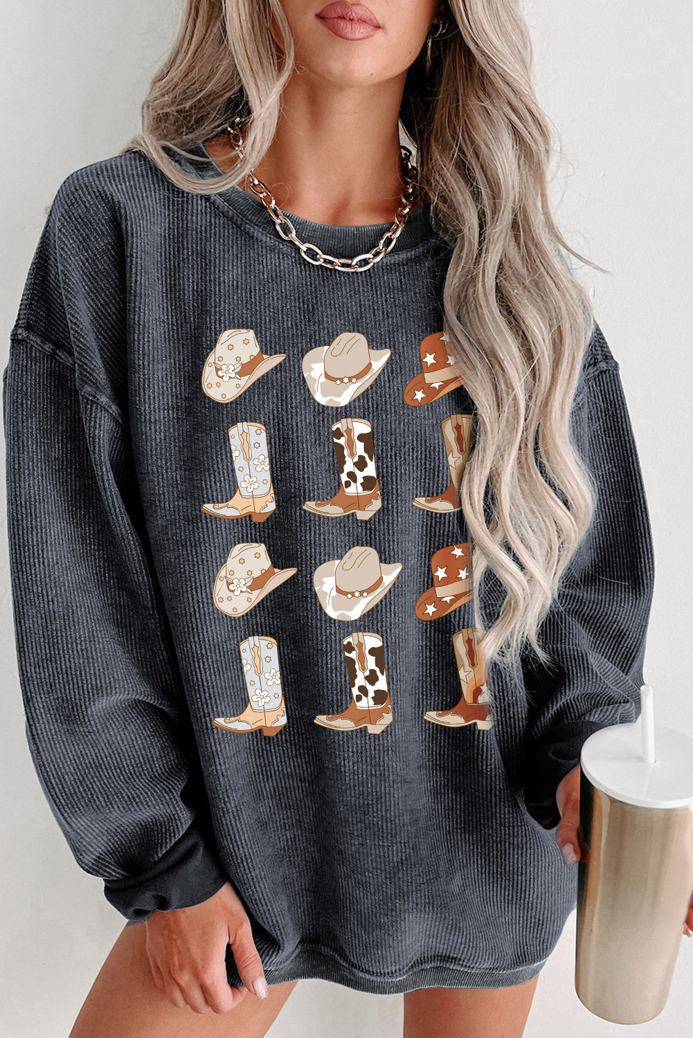 Blue Zone Planet | Cowboy Hat & Boot Graphic Sweatshirt BLUE ZONE PLANET