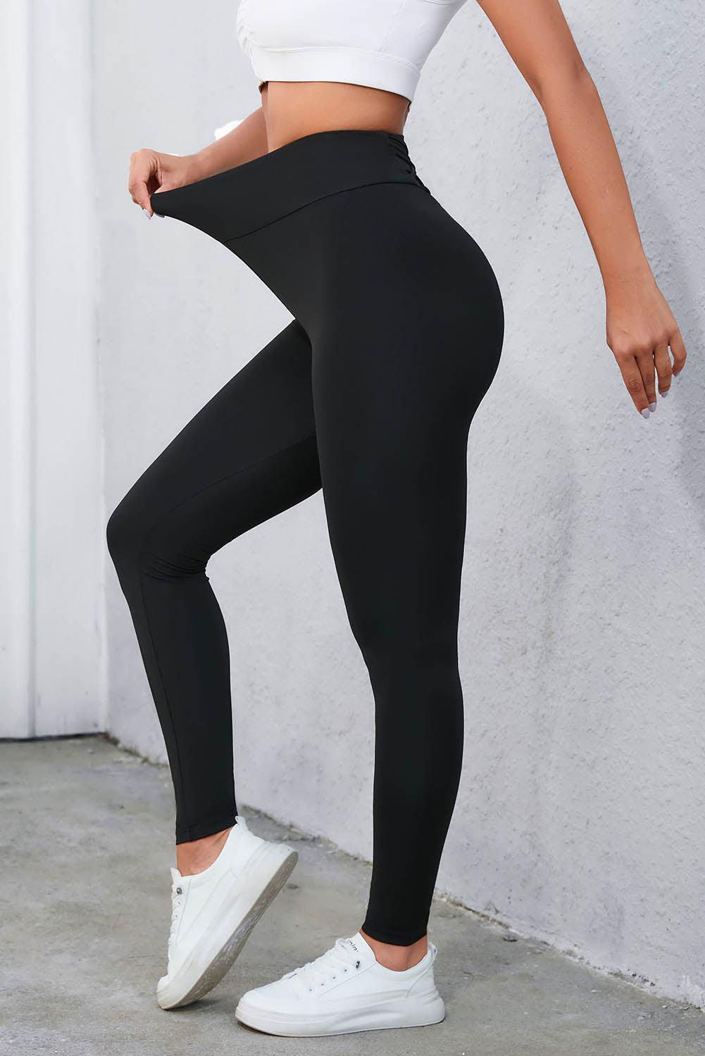 Crisscross Detail Wide Waistband Leggings BLUE ZONE PLANET