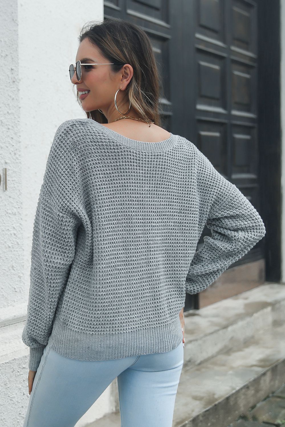 Crisscross Surplice Neck Long Sleeve Sweater BLUE ZONE PLANET
