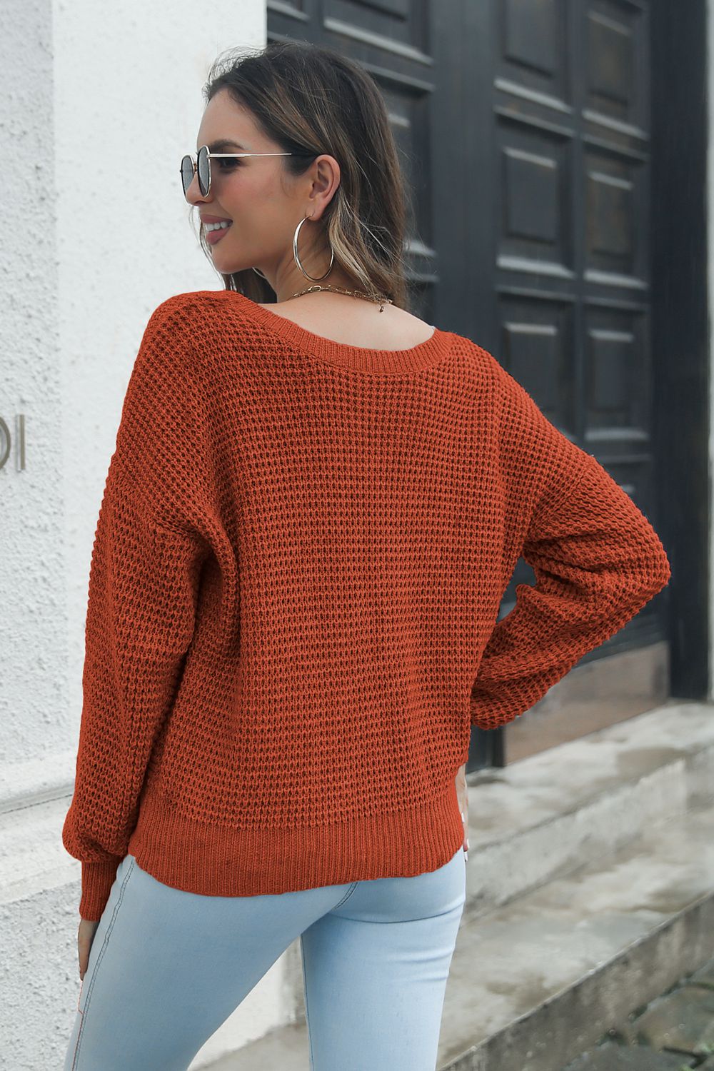 Crisscross Surplice Neck Long Sleeve Sweater BLUE ZONE PLANET