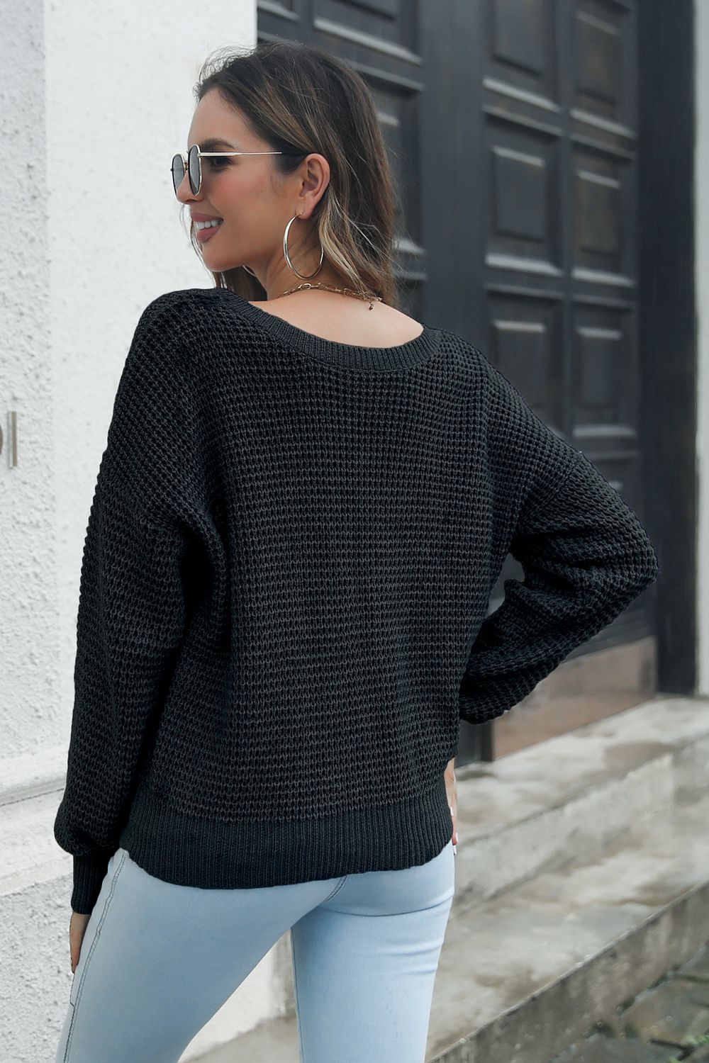 Crisscross Surplice Neck Long Sleeve Sweater BLUE ZONE PLANET
