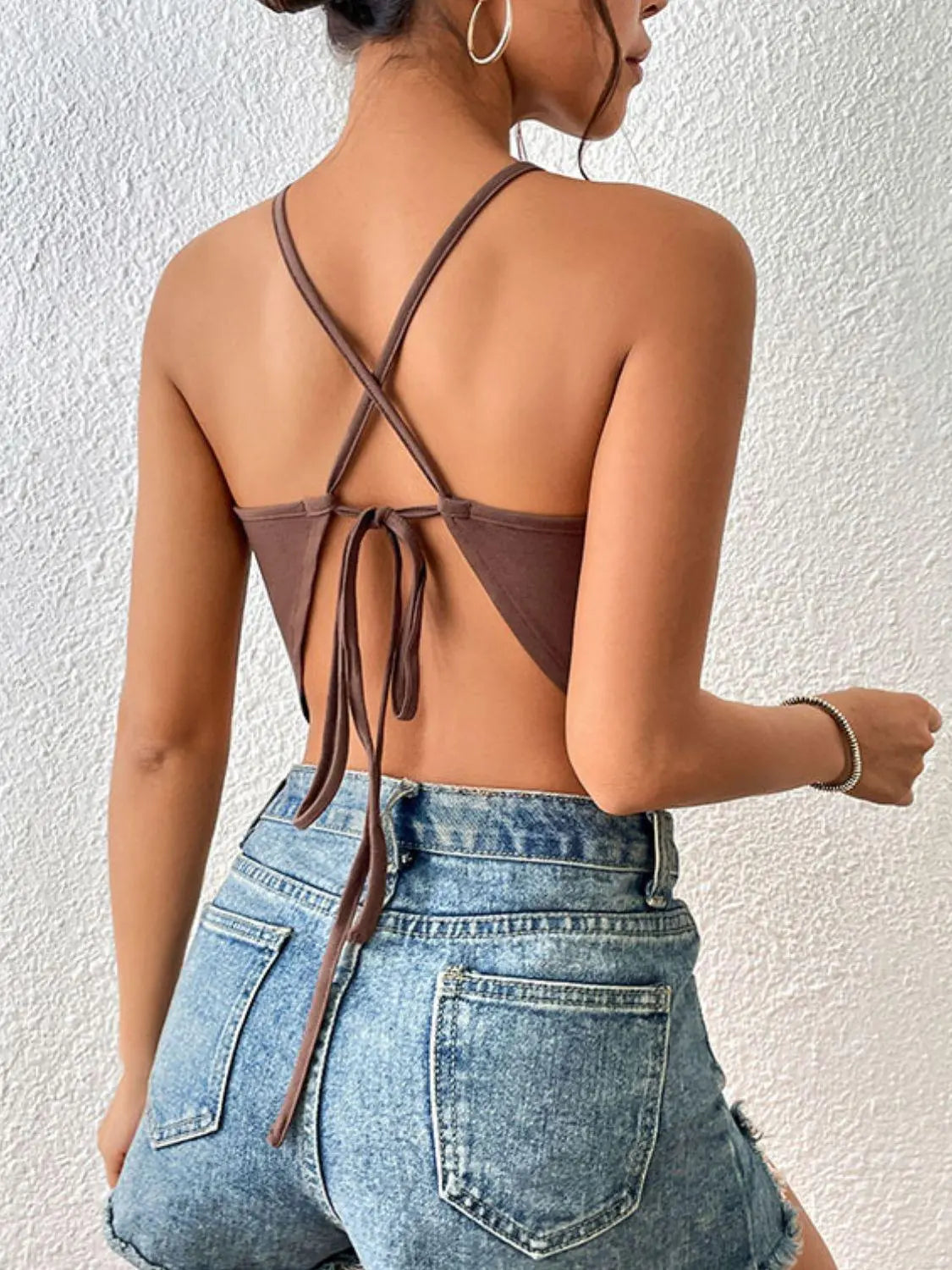 Crisscross Tie Back Slit Sleeveless Top BLUE ZONE PLANET