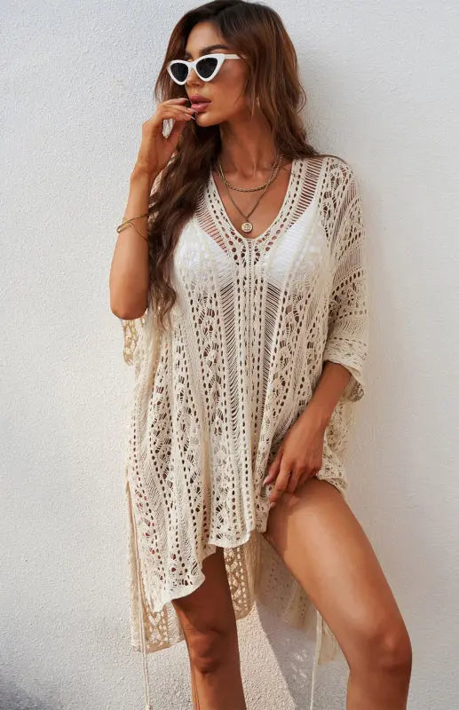 Crochet Knitted Tassel Tie Kimono Beachwear kakaclo