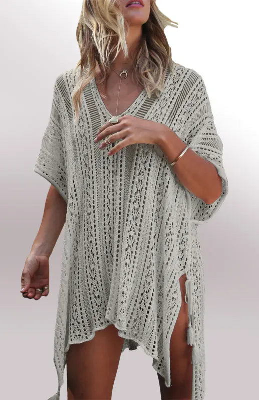 Crochet Knitted Tassel Tie Kimono Beachwear kakaclo