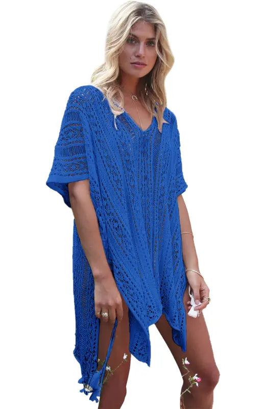 Crochet Knitted Tassel Tie Kimono Beachwear kakaclo