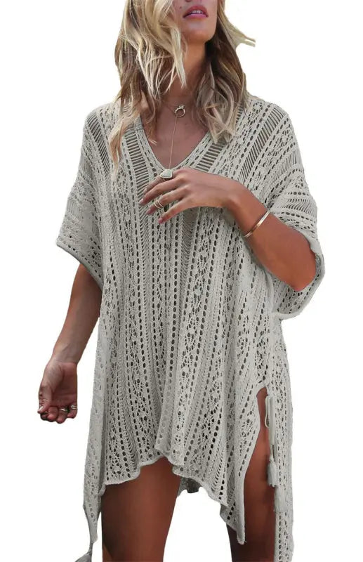 Crochet Knitted Tassel Tie Kimono Beachwear kakaclo