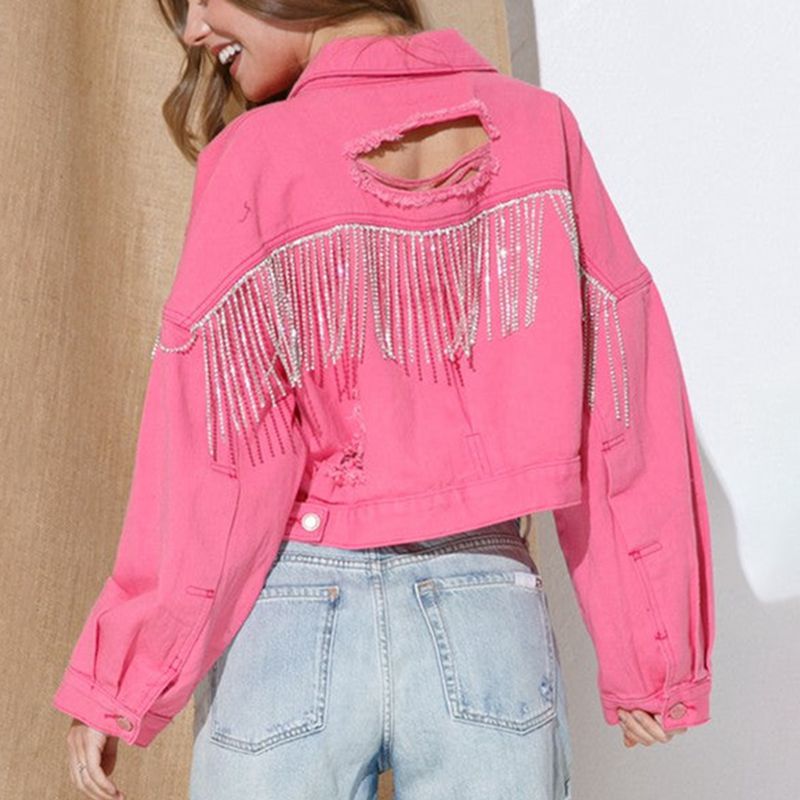Cropped Collared Neck Dropped Shoulder Denim Jacket BLUE ZONE PLANET