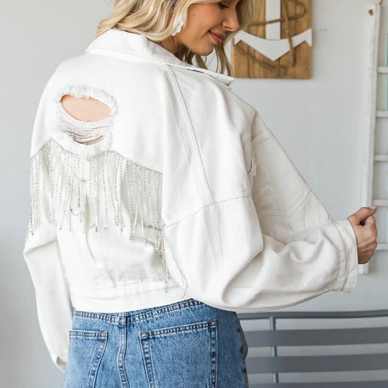 Cropped Collared Neck Dropped Shoulder Denim Jacket BLUE ZONE PLANET
