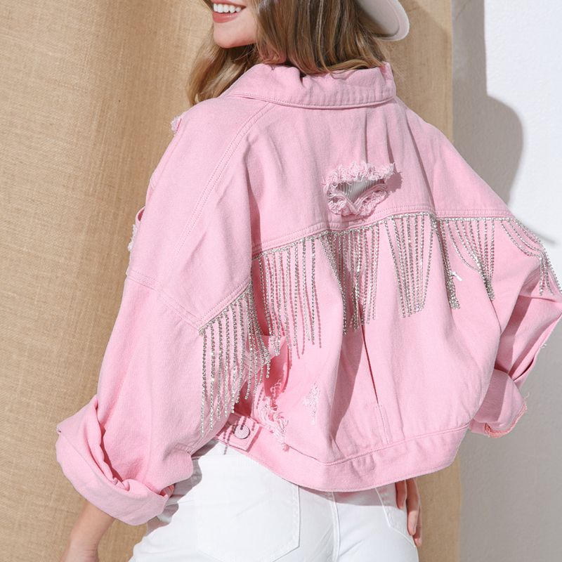 Cropped Collared Neck Dropped Shoulder Denim Jacket BLUE ZONE PLANET
