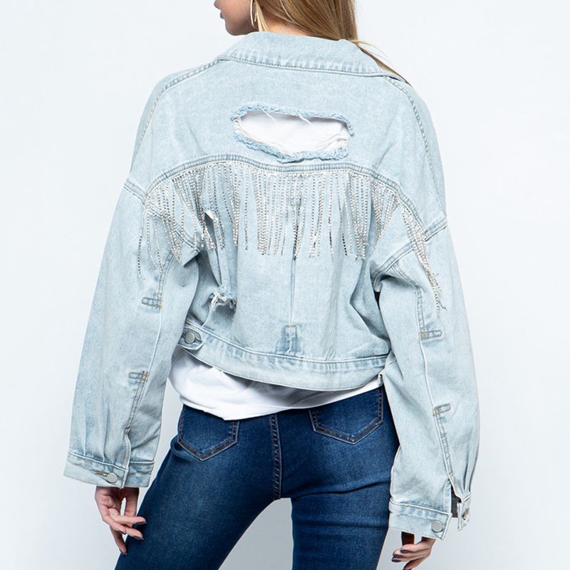 Cropped Collared Neck Dropped Shoulder Denim Jacket BLUE ZONE PLANET