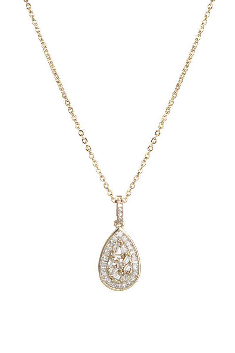 Cubic Zirconia Baguette Teardrop Necklace Blue Zone Planet