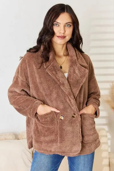 Culture Code Double Breasted Fuzzy Coat Trendsi