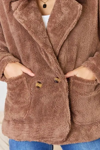 Culture Code Double Breasted Fuzzy Coat Trendsi