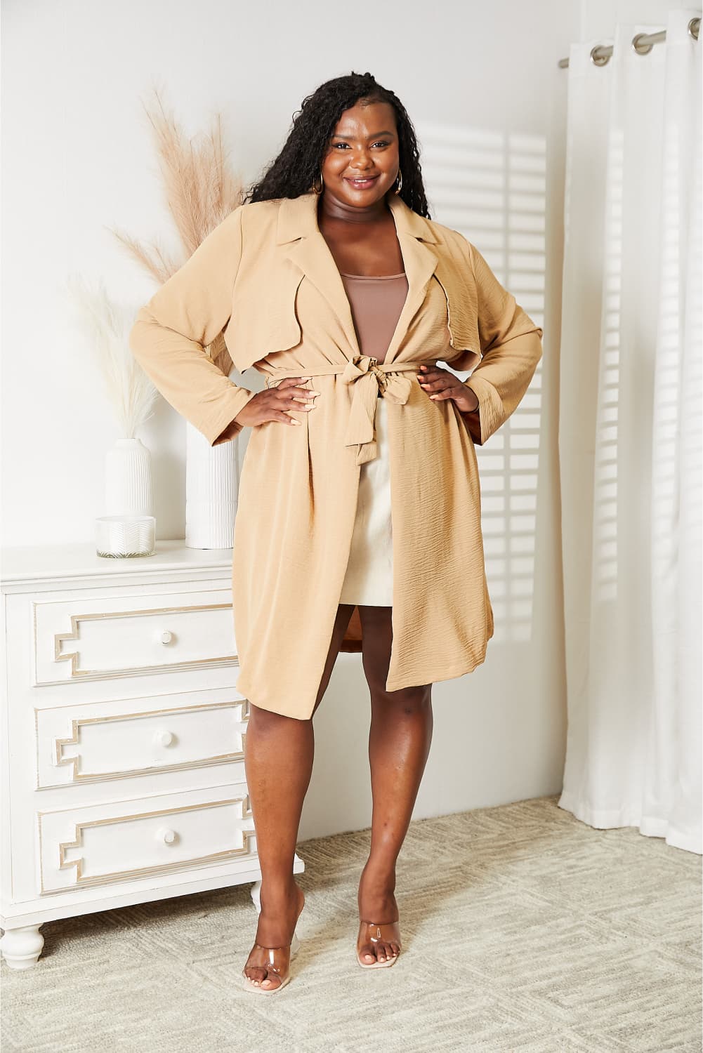 Culture Code Full Size Tied Trench Coat with Pockets BLUE ZONE PLANET
