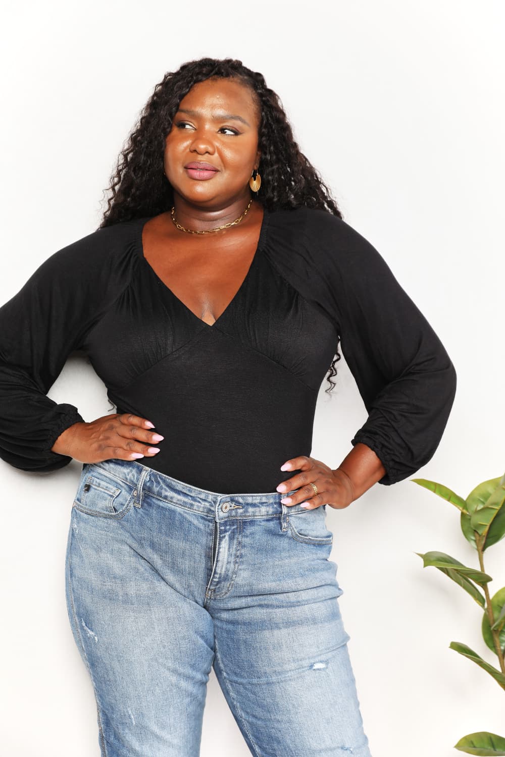 Culture Code Full Size V- Neck Bodysuit BLUE ZONE PLANET