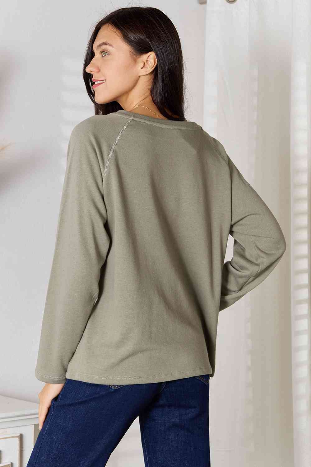 Culture Code Full Size V-Neck Long Sleeve T-Shirt BLUE ZONE PLANET