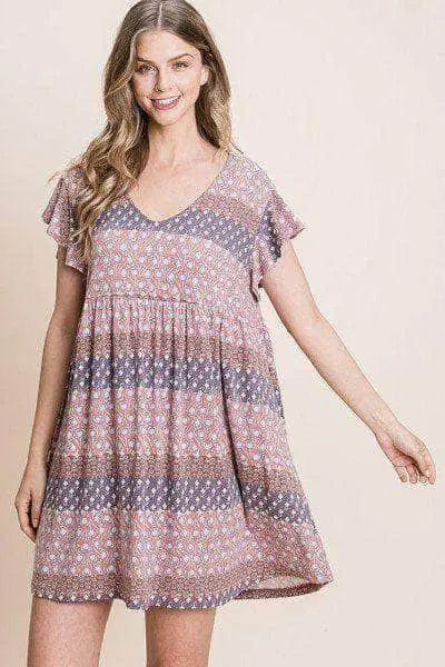 Cute And Flirty Floral Printed Babydoll Mini Dress Blue Zone Planet