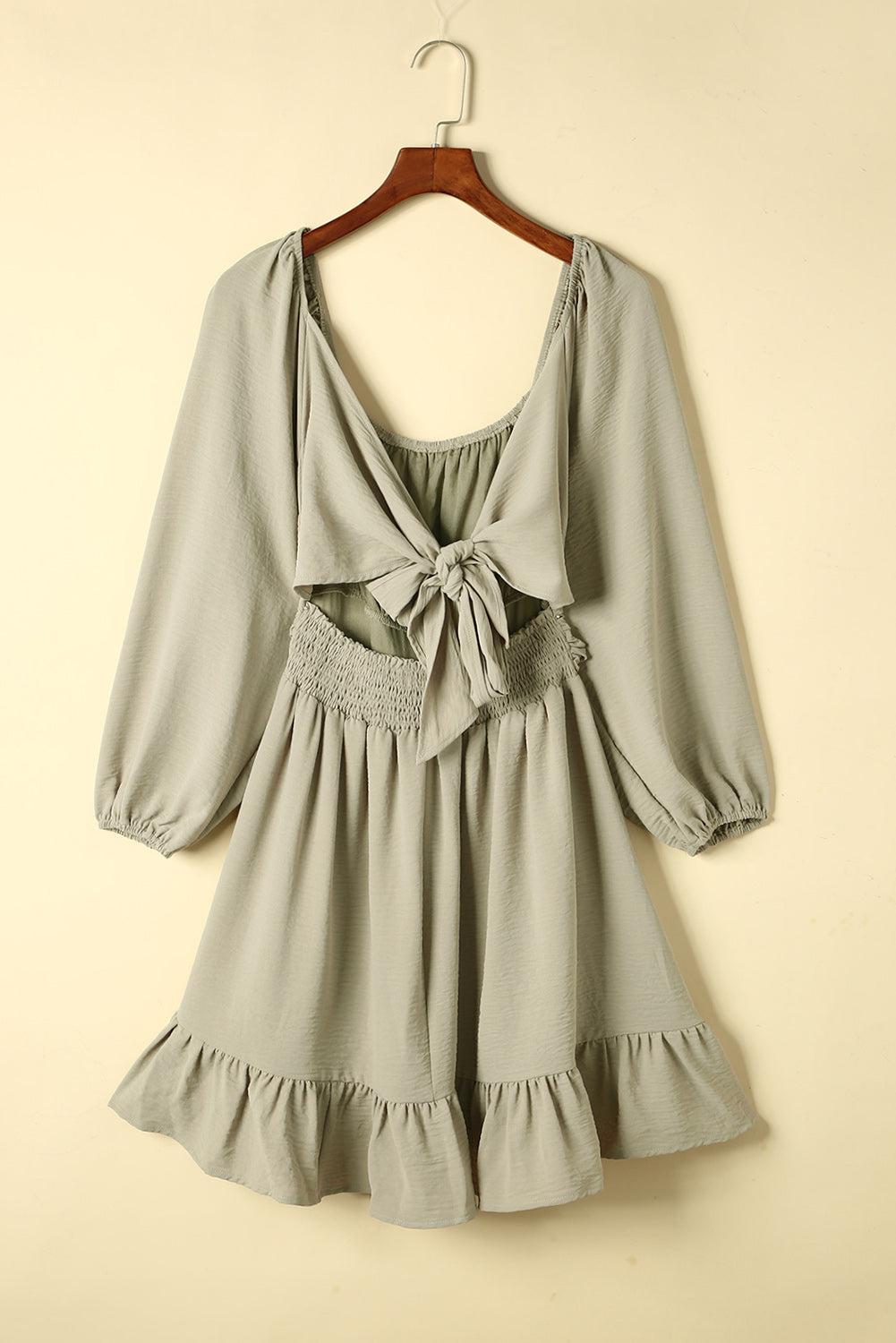 Cutout Smocked Square Neck Ruffle Hem Mini Dress BLUE ZONE PLANET