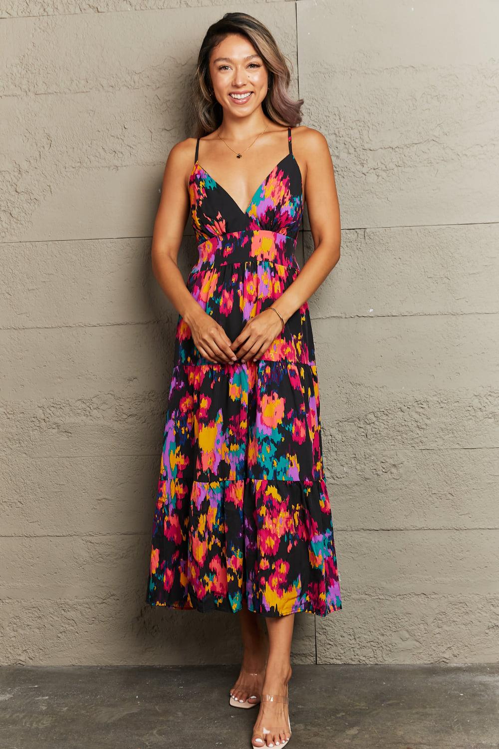 Cutout Spaghetti Strap Tiered Dress BLUE ZONE PLANET