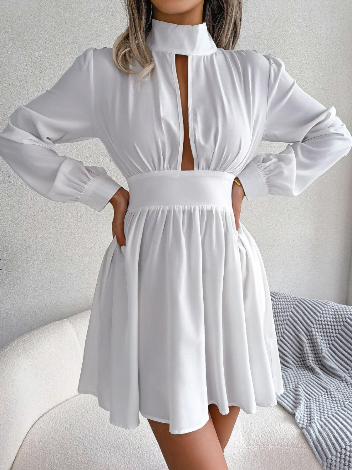 Cutout Turtleneck A-Line Mini Dress BLUE ZONE PLANET