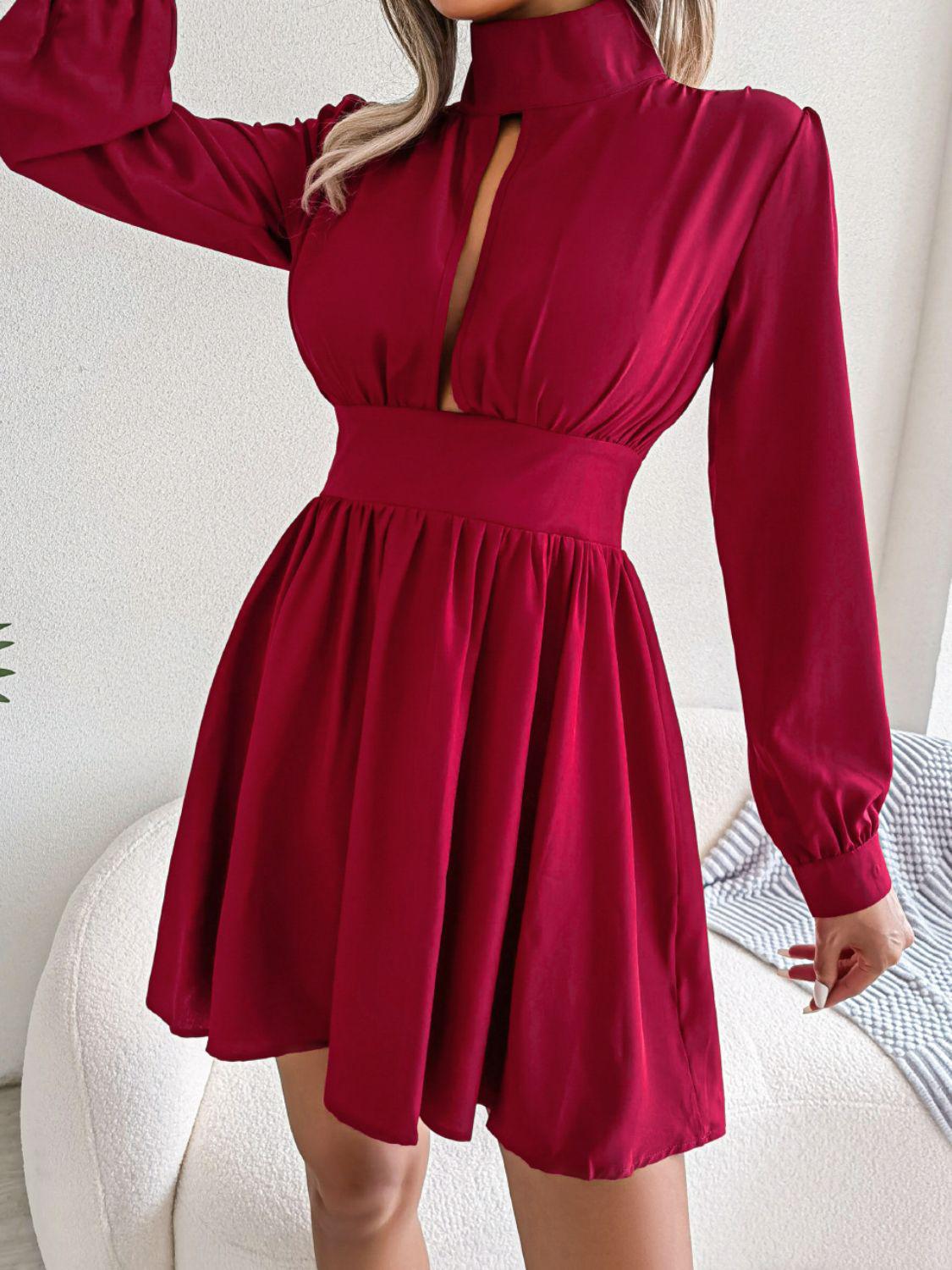 Cutout Turtleneck A-Line Mini Dress BLUE ZONE PLANET