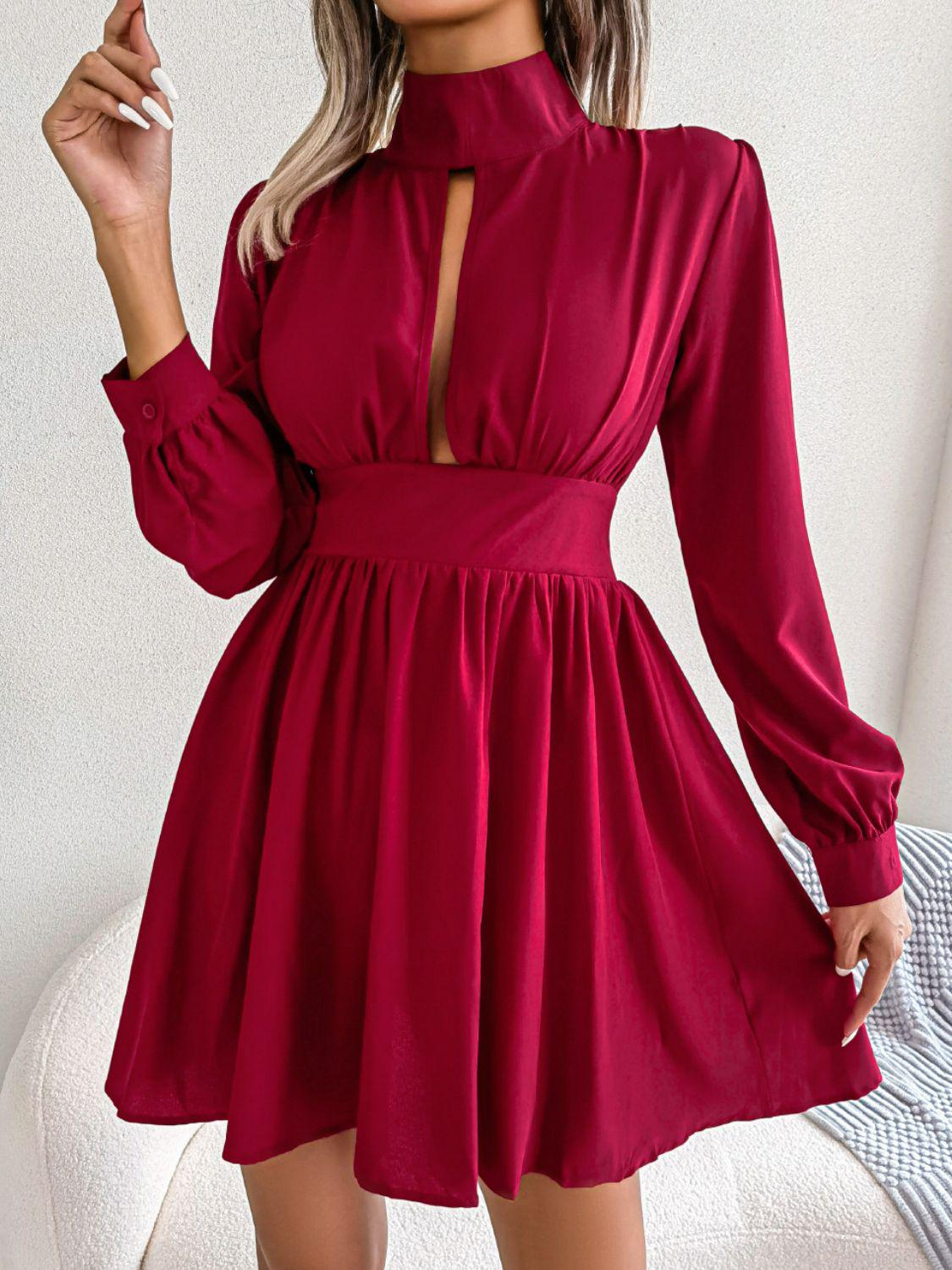 Cutout Turtleneck A-Line Mini Dress BLUE ZONE PLANET