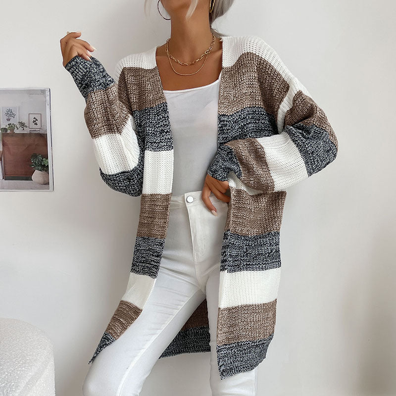 Zoe's Long Buttonless Color Block Sweater Jacket BLUE ZONE PLANET