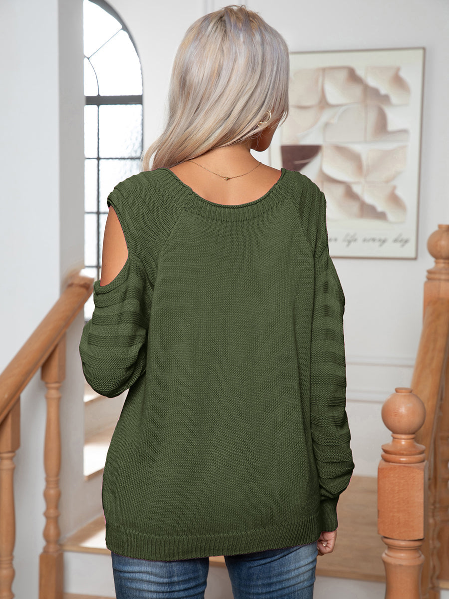 Decorative Button Cold-Shoulder Sweater BLUE ZONE PLANET