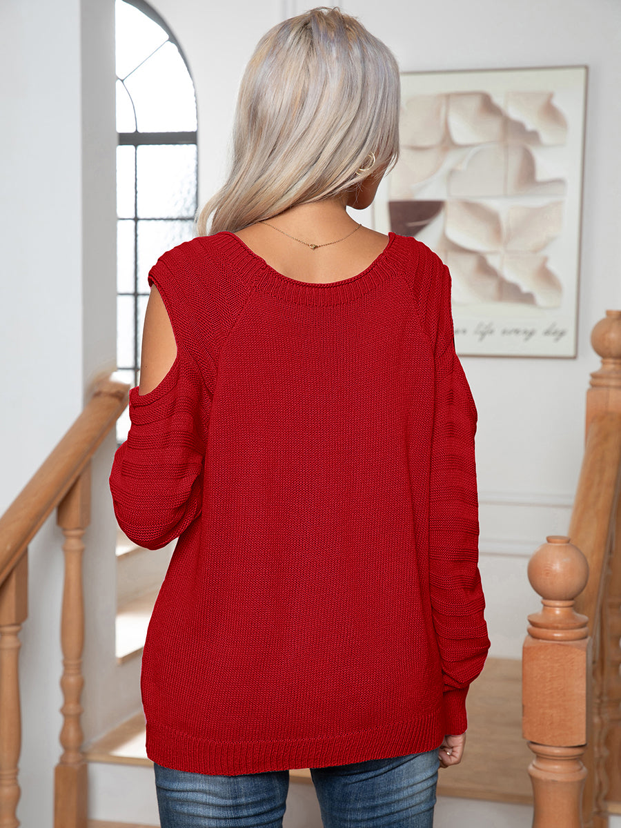 Decorative Button Cold-Shoulder Sweater BLUE ZONE PLANET