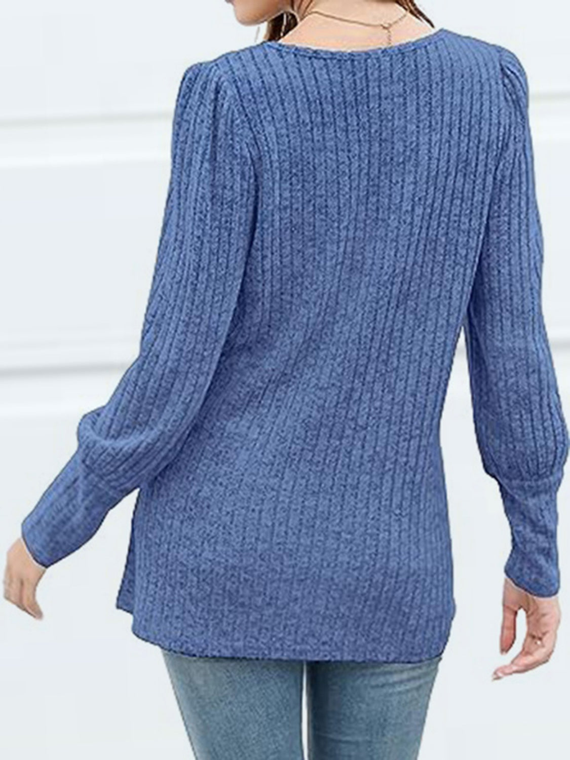 Decorative Button Square Neck Top BLUE ZONE PLANET