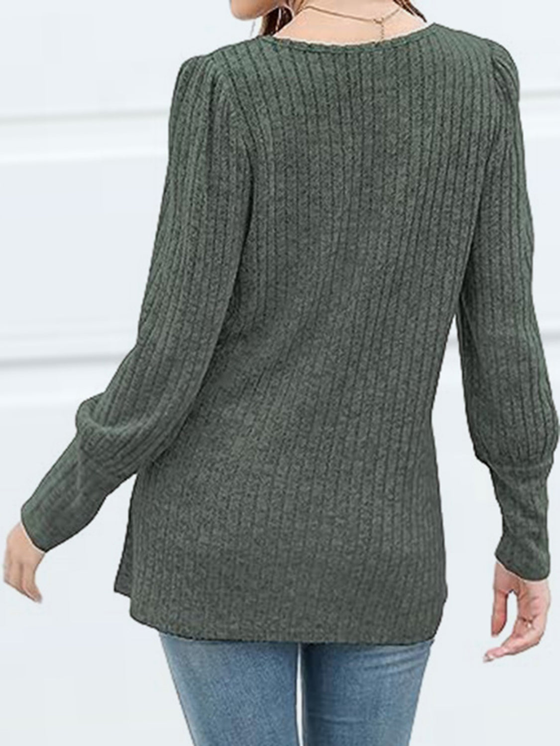 Decorative Button Square Neck Top BLUE ZONE PLANET