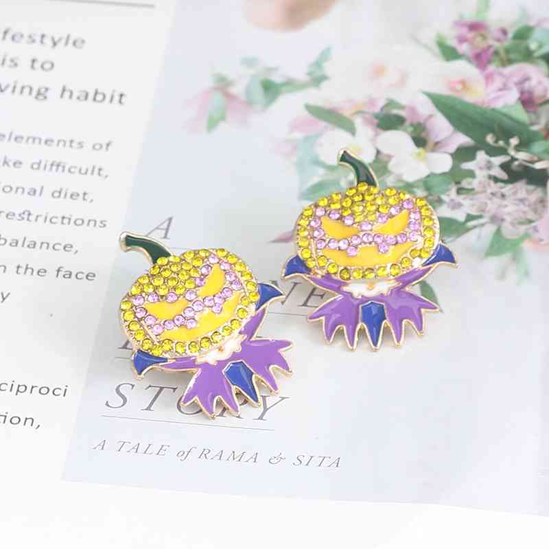 Demon Pumpkin Rhinestone Alloy Earrings BLUE ZONE PLANET