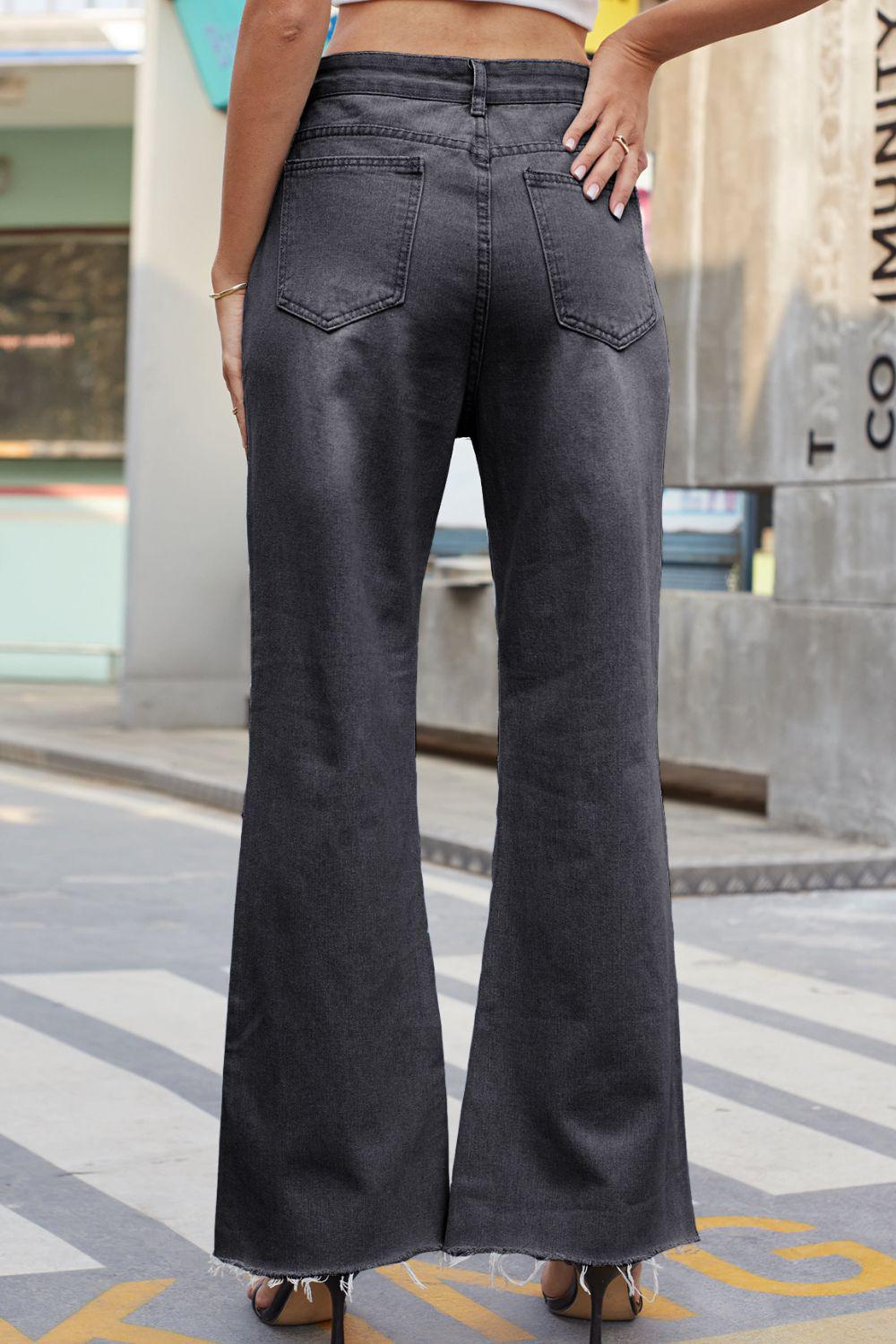 Distressed Buttoned Loose Fit Jeans BLUE ZONE PLANET