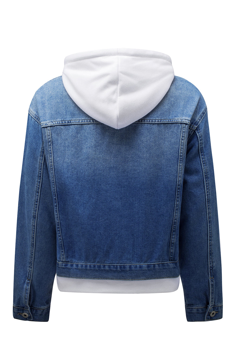 Distressed Hooded Denim Jacket BLUE ZONE PLANET