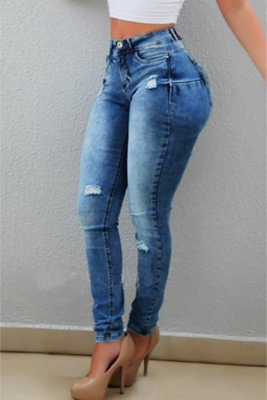 Distressed Long Jeans BLUE ZONE PLANET
