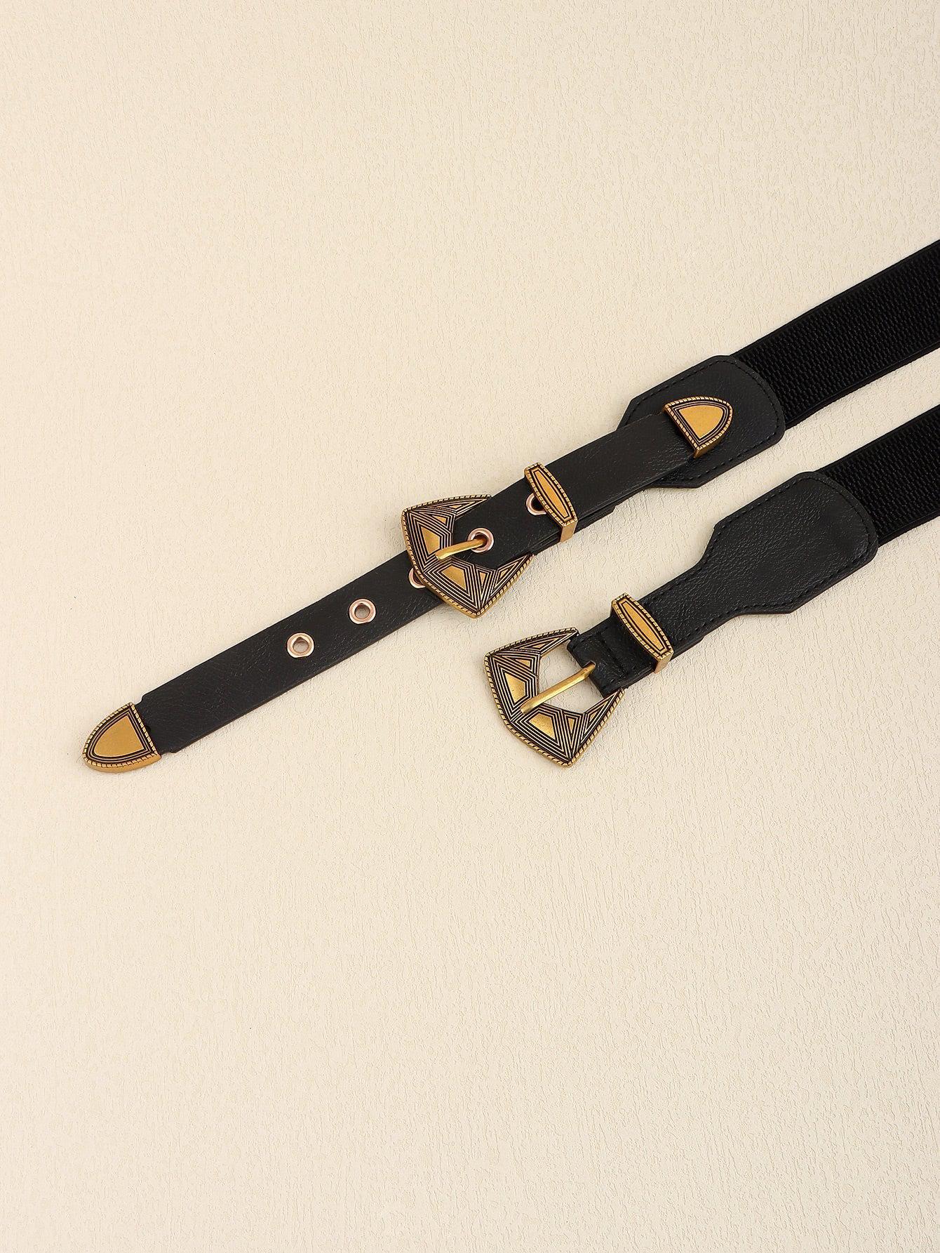 Double Buckle PU Leather Belt BLUE ZONE PLANET