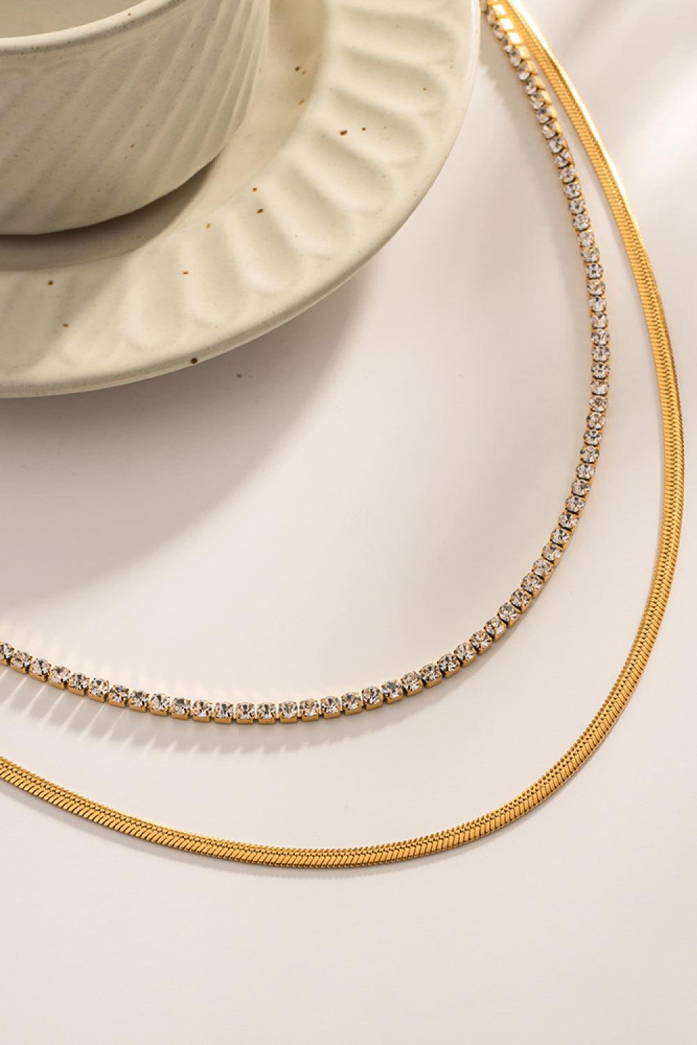 Double-Layered Inlaid Zircon Stainless Steel Necklace BLUE ZONE PLANET