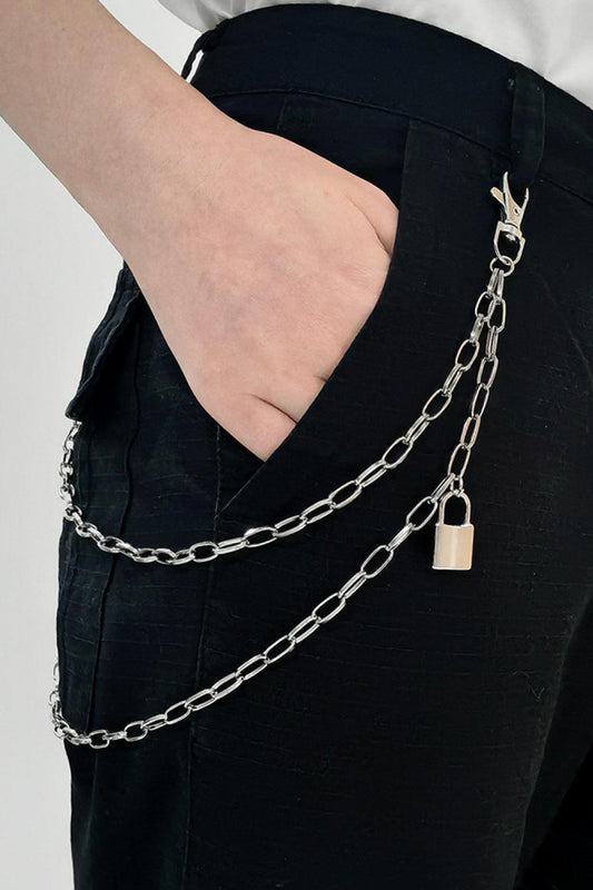 Double Layered Iron Chain Belt with Lock Charm BLUE ZONE PLANET