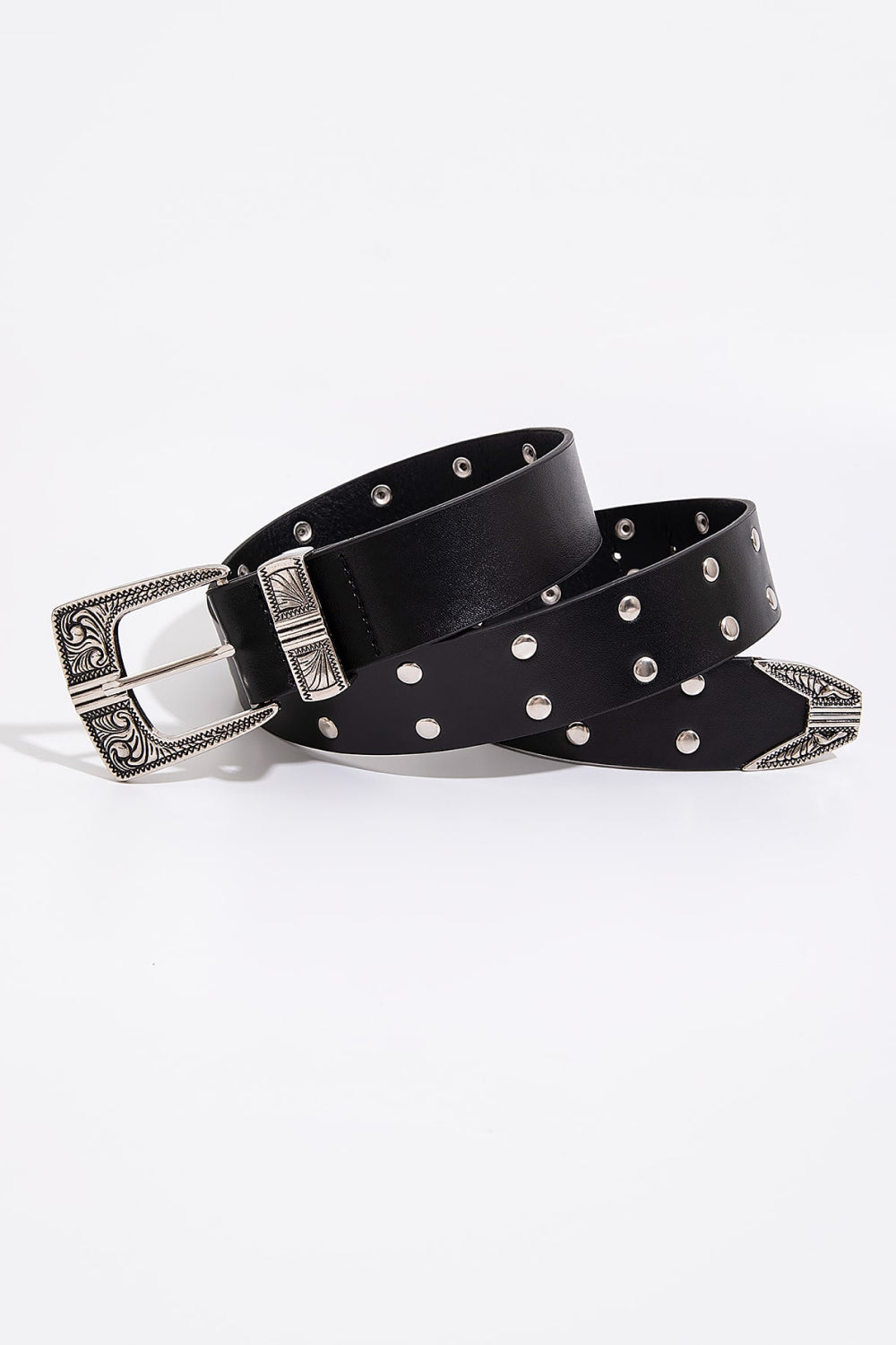 Double Row Studded PU Leather Belt BLUE ZONE PLANET