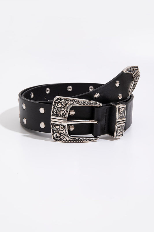 Double Row Studded PU Leather Belt BLUE ZONE PLANET