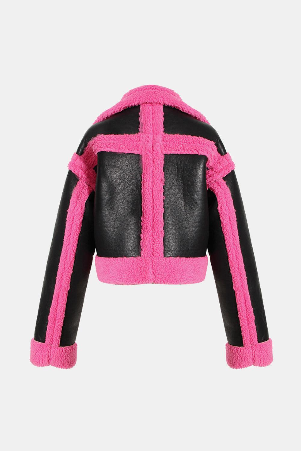 Double Take Contrast Color Double-Breasted Jacket BLUE ZONE PLANET