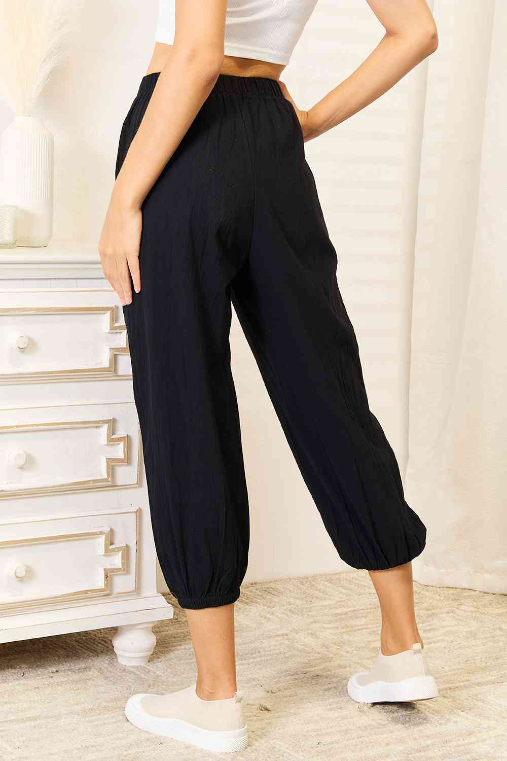 Double Take Decorative Button Cropped Pants BLUE ZONE PLANET