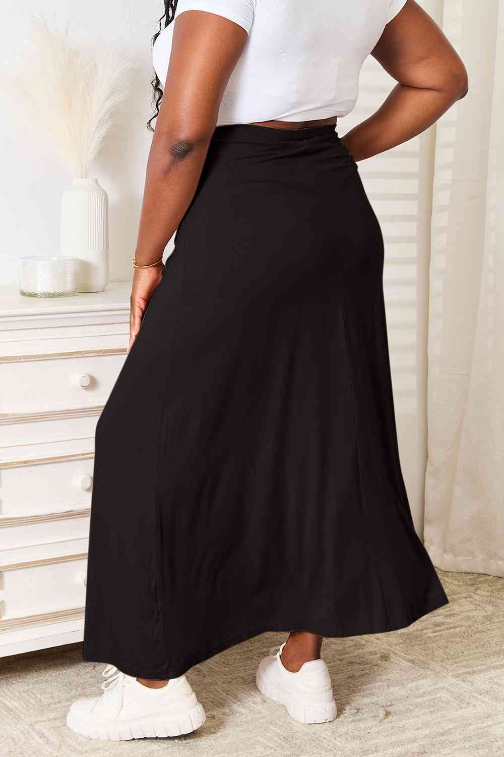 Double Take Full Size Soft Rayon Drawstring Waist Maxi Skirt Rayon BLUE ZONE PLANET