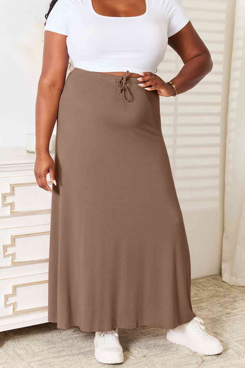 Double Take Full Size Soft Rayon Drawstring Waist Maxi Skirt Rayon BLUE ZONE PLANET