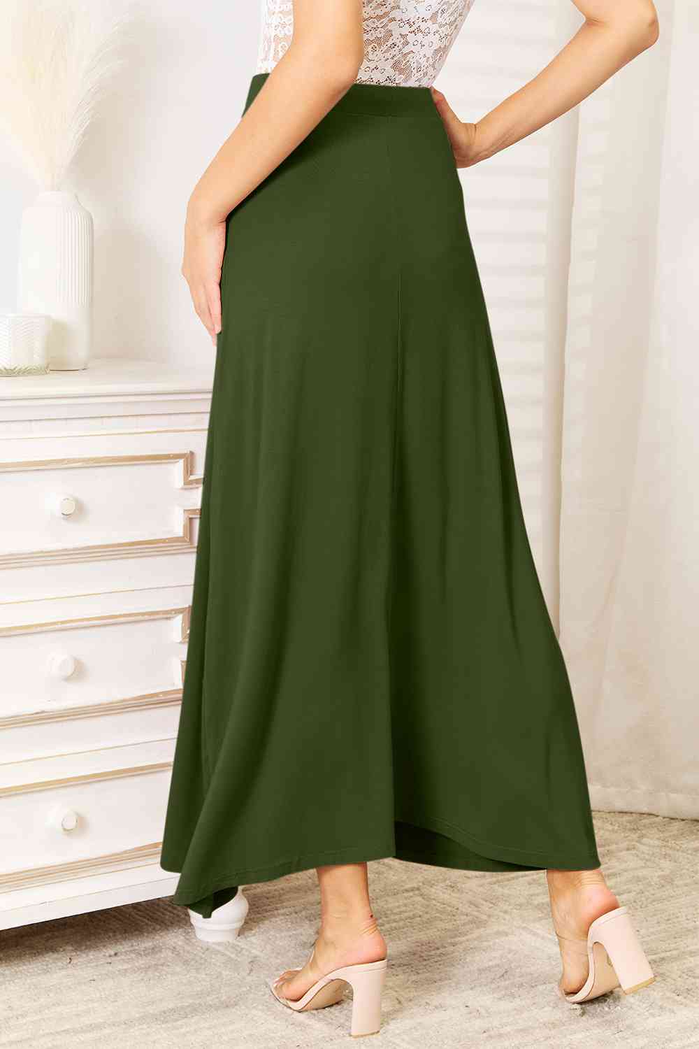 Double Take Full Size Soft Rayon Drawstring Waist Maxi Skirt Rayon BLUE ZONE PLANET