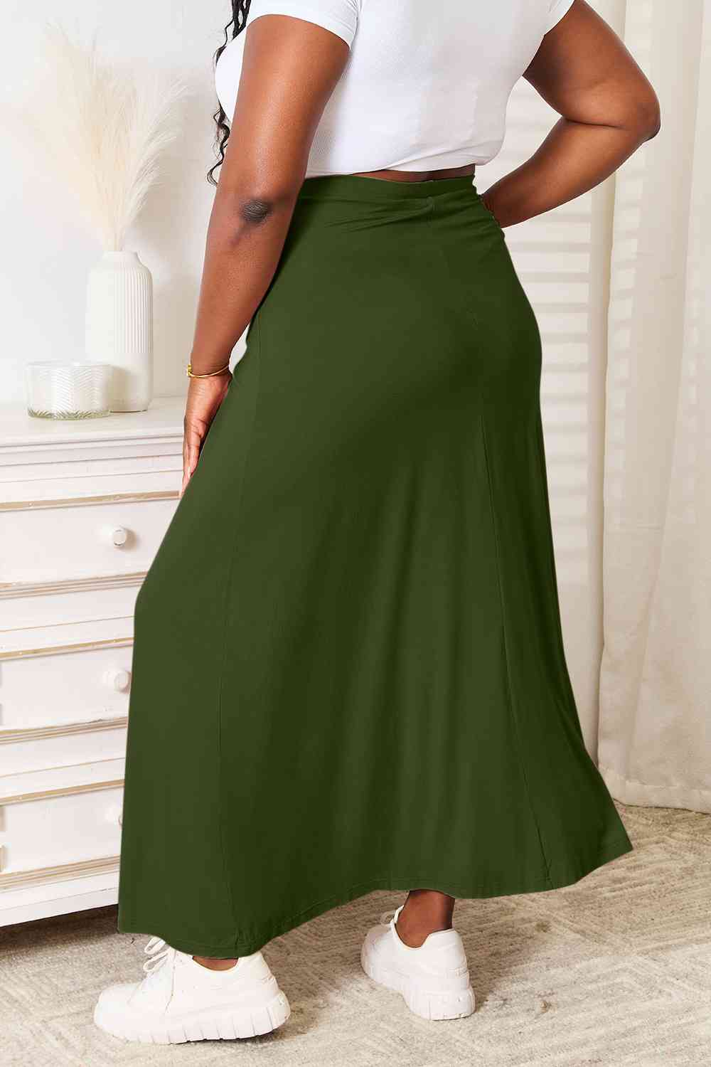 Double Take Full Size Soft Rayon Drawstring Waist Maxi Skirt Rayon BLUE ZONE PLANET