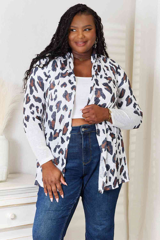 Double Take Leopard Long Sleeve Cardigan BLUE ZONE PLANET